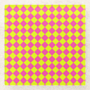 Gelb Rosa Diamant-Schachbrettmuster Glasuntersetzer