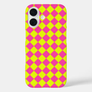 Gelb Rosa Diamant Schachbrettmuster iPhone 16 Hülle