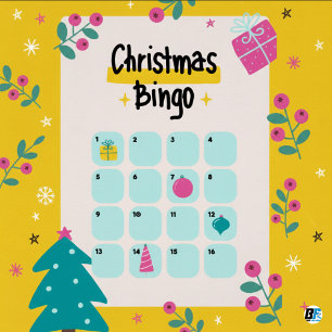 Gelb & Rosa Illustrative Weihnachts-Bingo Poster