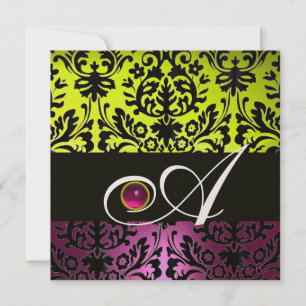 GELB ROSA LILA SCHWARZ DAMAST MONOGRAMM Amethyst Einladung