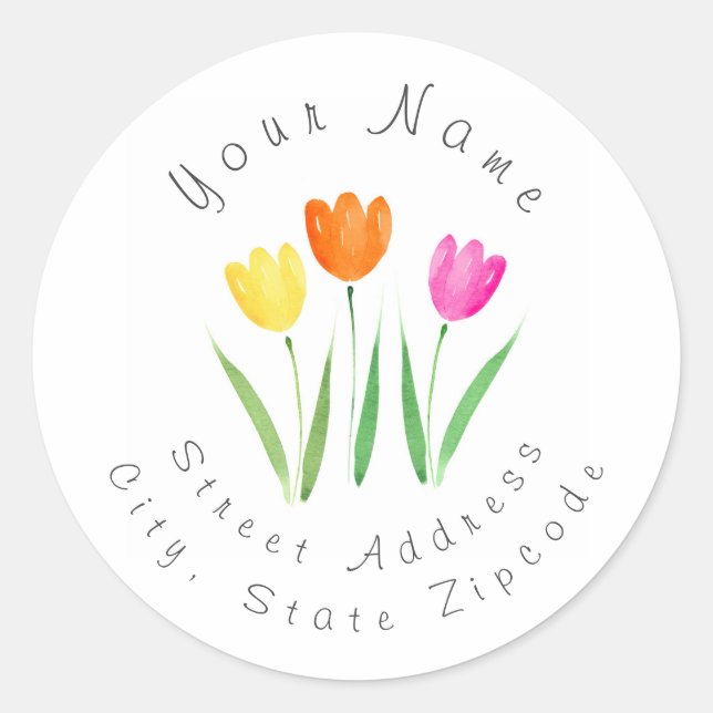 Gelb, rosa, orange, farbige Tulip-Stiele Runder Aufkleber (Vorderseite)
