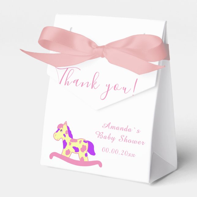 Gelb, rosa Rocking Horse Baby Dusche Party Geschenkschachtel (Vorderseite)