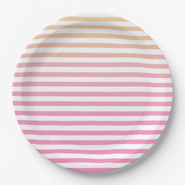 Gelb-rosa-Streifen-Papierplatte Pappteller (Vorderseite)