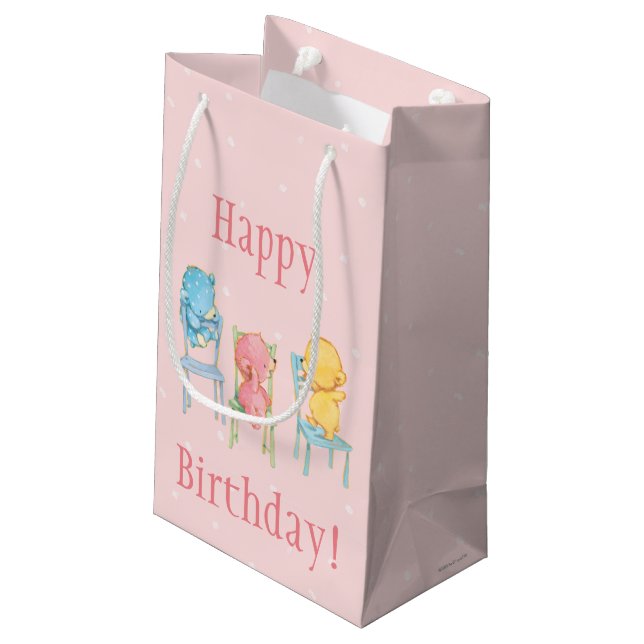 Gelb, rosa und Blau betrifft Stühle Kleine Geschenktüte (Rückseite Schrägansicht)