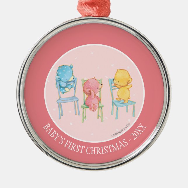 Gelb, rosa und Blau betrifft Stühle Silbernes Ornament (Vorne)