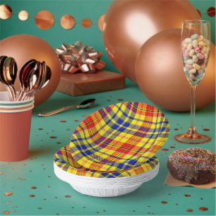 Gelb Rot Blau Kariertes Tartan Design  Pappteller