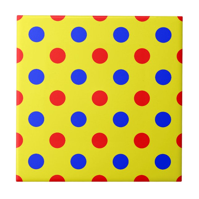 Gelb Rot Blau Punkte Design  Fliese (Vorderseite)