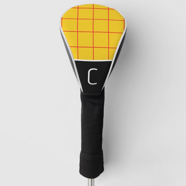 Gelb & Rot Minimal Kariertes Muster drucken Golf Headcover (Vorderseite)