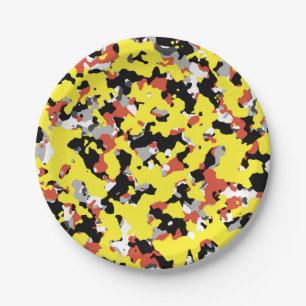 Gelb Rot Schwarz Grau Tarnung Camo Party Pappteller