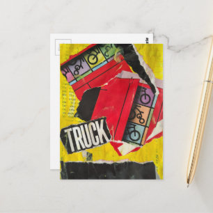 Gelb Rot Schwarze abstrakte Mixed-Media-Collage Postkarte