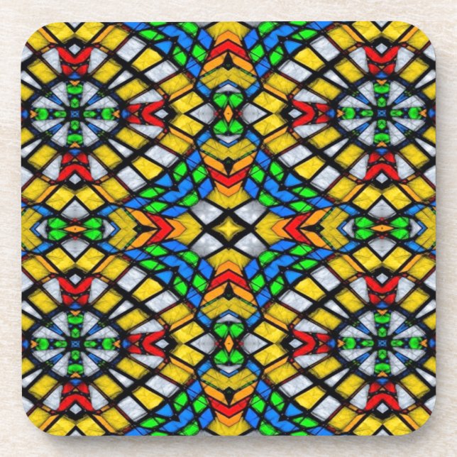 Gelb, Rot und Blau gestanztes Glas Untersetzer (Vorderseite)