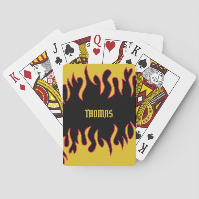 Gelb, Rot und Schwarze Flammen Personalisiert Spielkarten (Rückseite)