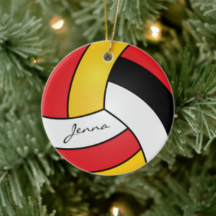 Gelb, Rot, Weiß und Schwarz Personalisieren von V Keramik Ornament