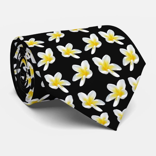 Gelb-Schwarz-Frangipani-Muster, Krawatte (Gerollt)