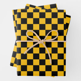 Gelb-schwarz kariert geschenkpapier set