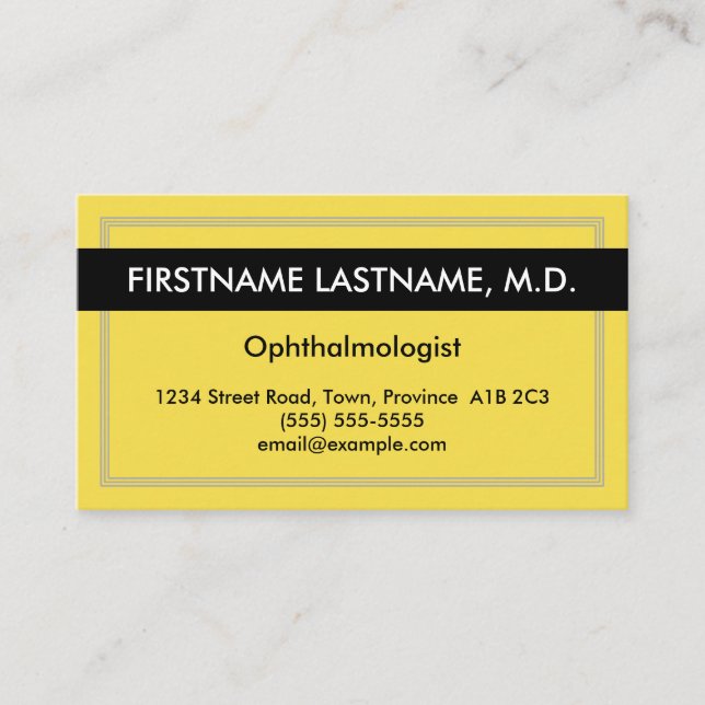 Gelb, schwarz, Ophthalmologist-Visitenkarte Visitenkarte (Vorderseite)