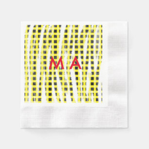 Gelb Schwarz Schachbrett Namen Monogramm Name lass Serviette