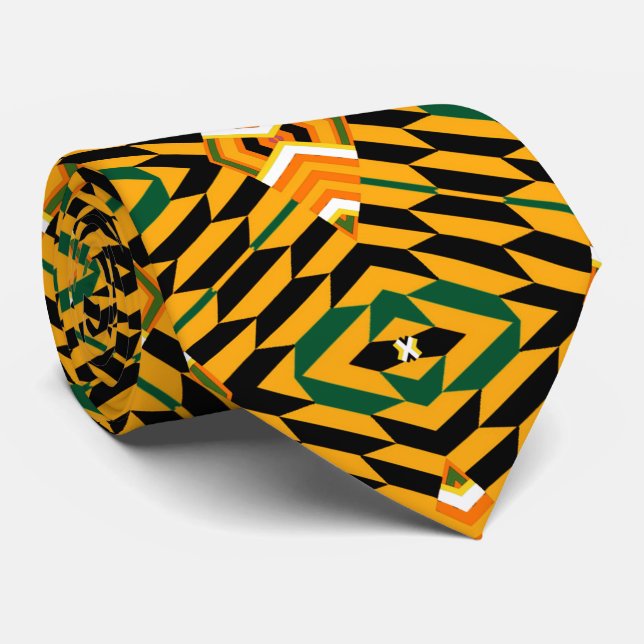 Gelb schwarz und grün Farbe Kente Print Krawatte (Gerollt)