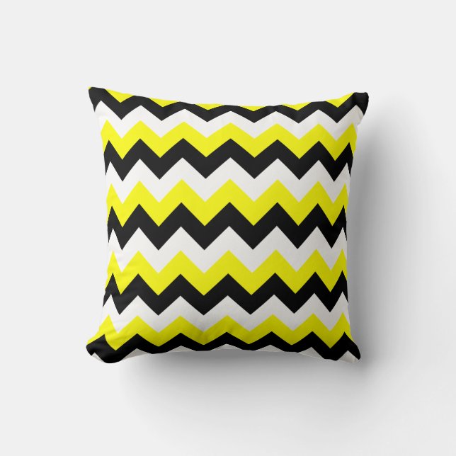 Gelb schwarz und weiß Zigzag Kissen (Vorderseite)