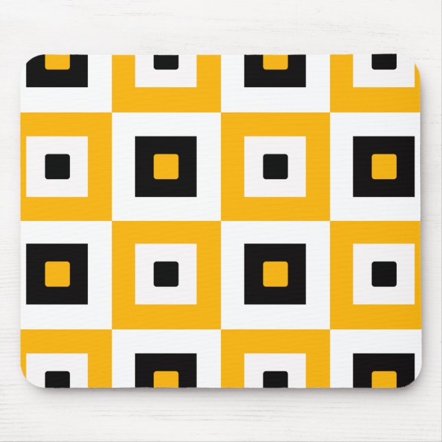 Gelb Schwarz Weiß Karierte Quadrate Muster Mousepad (Vorne)