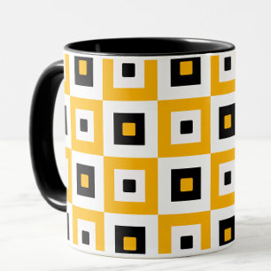 Gelb Schwarz Weiß Karierte Quadrate Muster Tasse