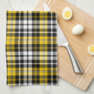 Gelb Schwarz Weiß Kariertes Tartan Muster Design  Geschirrtuch