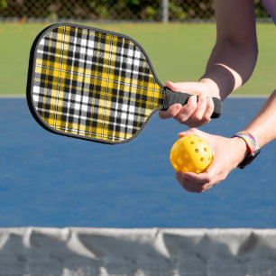Gelb Schwarz Weiß Kariertes Tartan Muster Design Pickleball Schläger