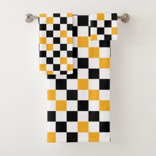 Gelb Schwarz Weiß Karomuster Design Badhandtuch Set