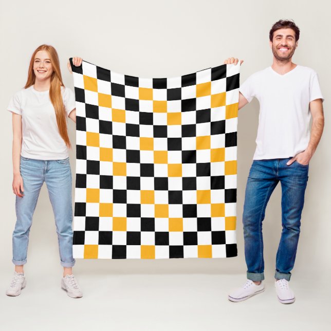 Gelb Schwarz Weiß Karomuster Design  Fleecedecke (Beispiel)
