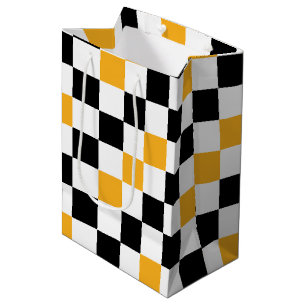 Gelb Schwarz Weiß Karomuster Design Mittlere Geschenktüte