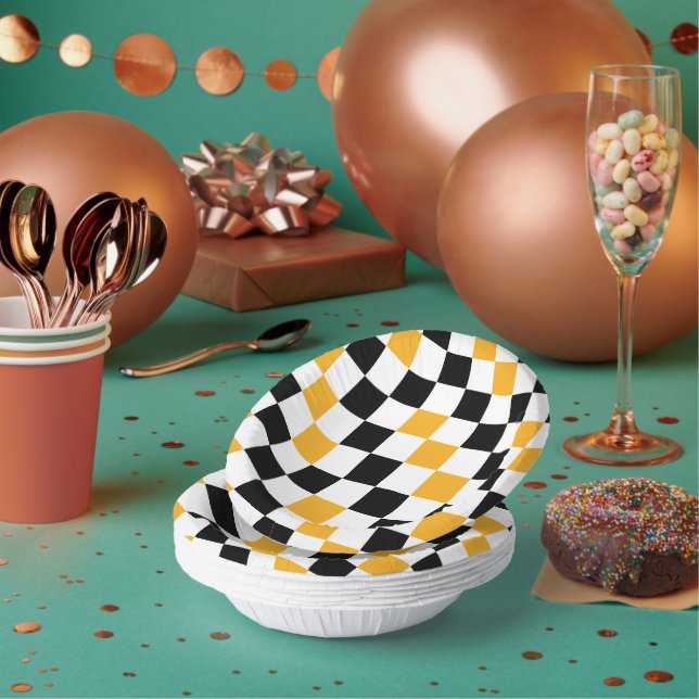 Gelb Schwarz Weiß Karomuster Design  Pappteller (Multi)