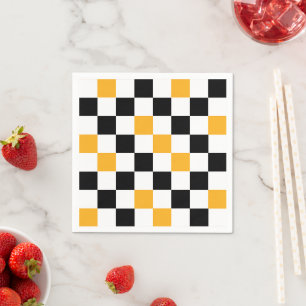 Gelb Schwarz Weiß Karomuster Design  Serviette