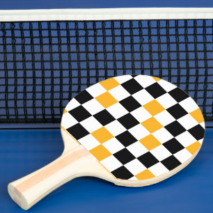 Gelb Schwarz Weiß Karomuster Design Tischtennis Schläger