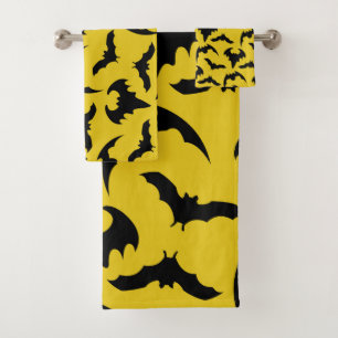 Gelb & Schwarze Fledermäuse Halloween Badhandtuch Set