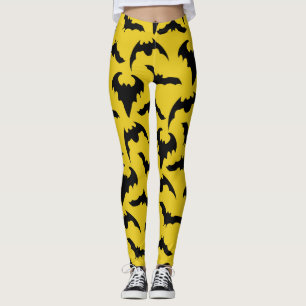 Gelb & Schwarze Fledermäuse Halloween Leggings
