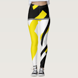 Gelb, schwarze Formen auf weißem abstraktem Design Leggings