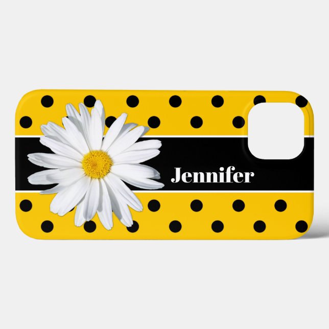Gelb, schwarze Polka Dots, Daisy Blume iPhone Case (Rückseite (Horizontal))