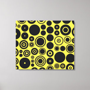 Gelb, schwarze Retro-Kreise 2 gewundene Canvas Leinwanddruck