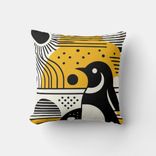 Gelb-schwarzer Bauhaus-Pinguin mit Retro Kissen