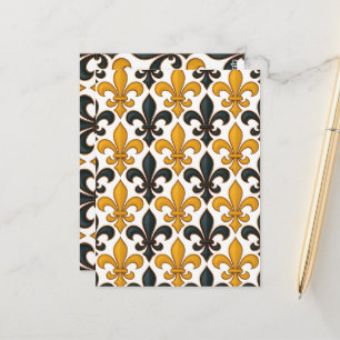Gelb-schwarzes Barock-Lilienmuster-Design  Postkarte