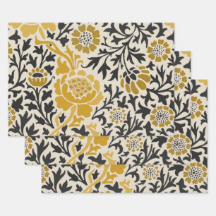 Gelb-schwarzes Blumenmuster im Vintage-Stil Geschenkpapier Set