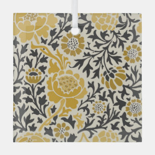 Gelb-schwarzes Blumenmuster im Vintage-Stil Ornament Aus Glas