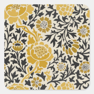 Gelb-schwarzes Blumenmuster im Vintage-Stil Quadratischer Aufkleber