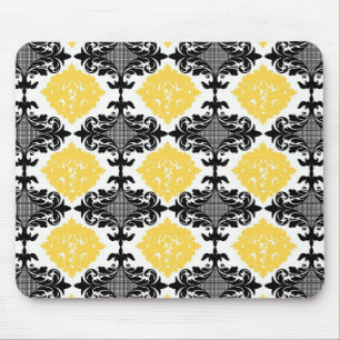 Gelb-schwarzes Damast-Blumenmädchen-Blumenmuster Mousepad