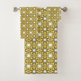 Gelb-schwarzes geometrisches Muster Badhandtuch Set