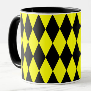 Gelb Schwarzes Harlekin-Diamant-Schachbrett-Design Tasse