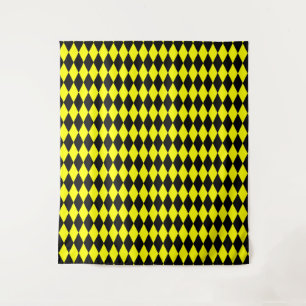 Gelb Schwarzes Harlekin-Diamanten-Schachbrett-Desi Wandteppich