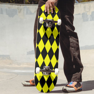 Gelb Schwarzes Harlekin-Diamantenkontrollmuster-De Skateboard
