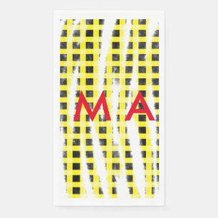 Gelb schwarzes Karomuster Namen Monogramm Buchstab Serviette