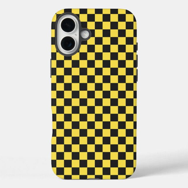 Gelb-schwarzes Schachbrettmuster iPhone 16 Plus Hülle (Rückseite)